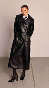 faux leather black trench coat