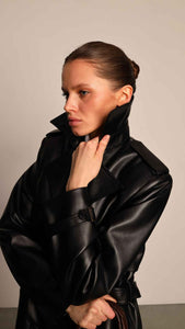 faux leather black trench coat