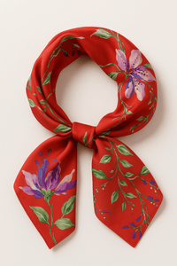red silky scarf floral shawl