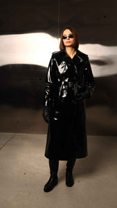 black patent leather coat