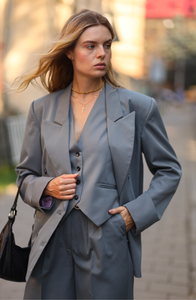 grey double-breasted blazer