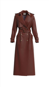 brown faux leather trench coat