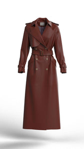 teracotta faux leather trench coat for women
