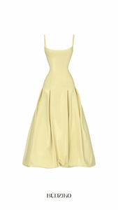 butter yellow color balloon dress