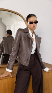 brown biker jacket for women