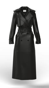 black patent faux leather trench coat for women
