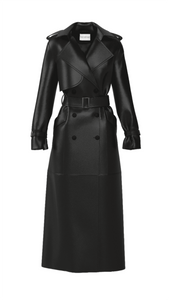 black faux leather trench coat