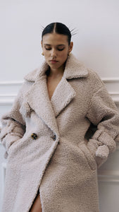 women's beige teddy winter coat